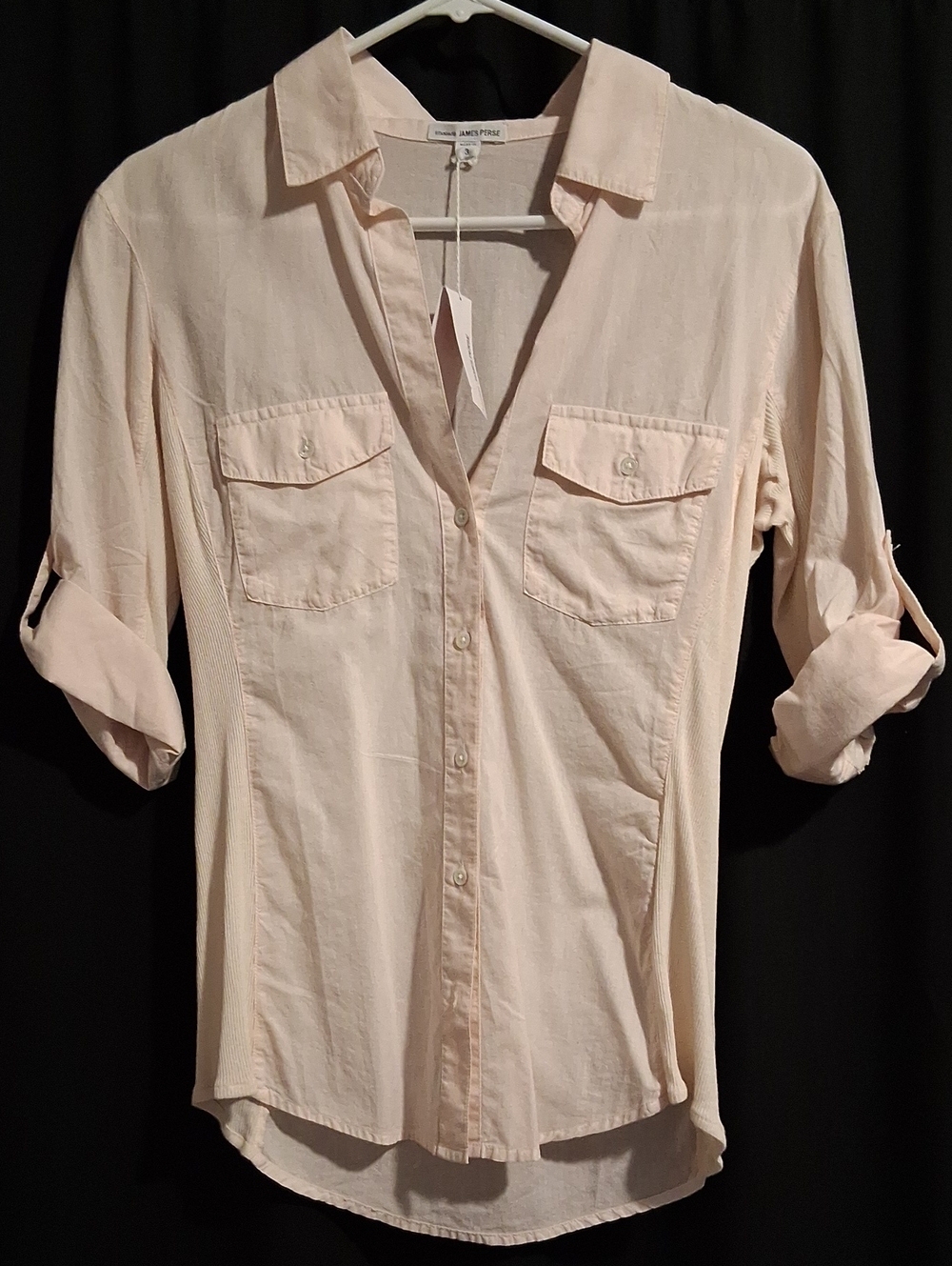 James Perse Light Pink Shirt Button Down Contrast Panel Top Size 3 (M/L)